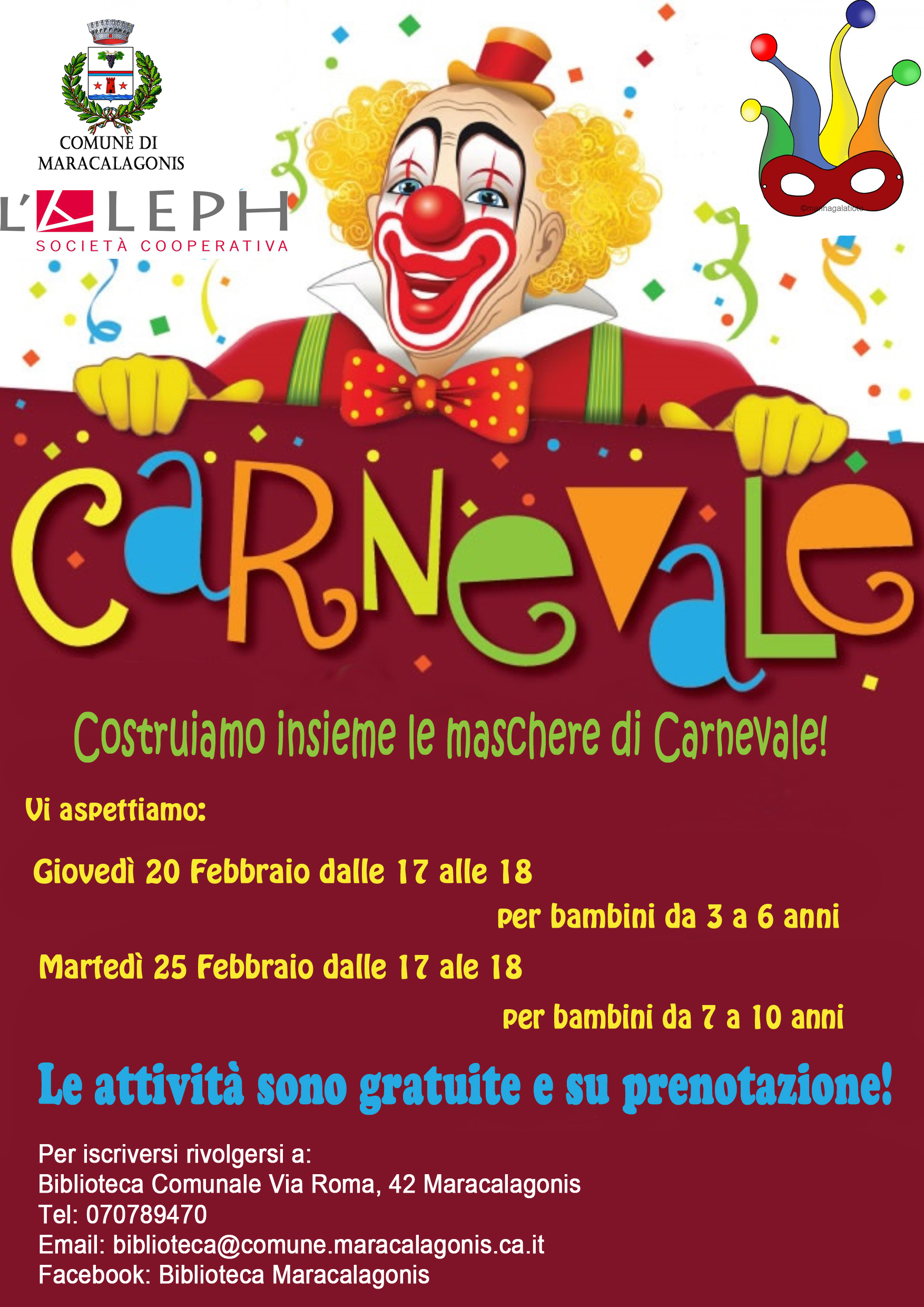 BIBLIOTECA COMUNALE - COSTRUIAMO INSIEME LE MASCHERE DI CARNEVALE