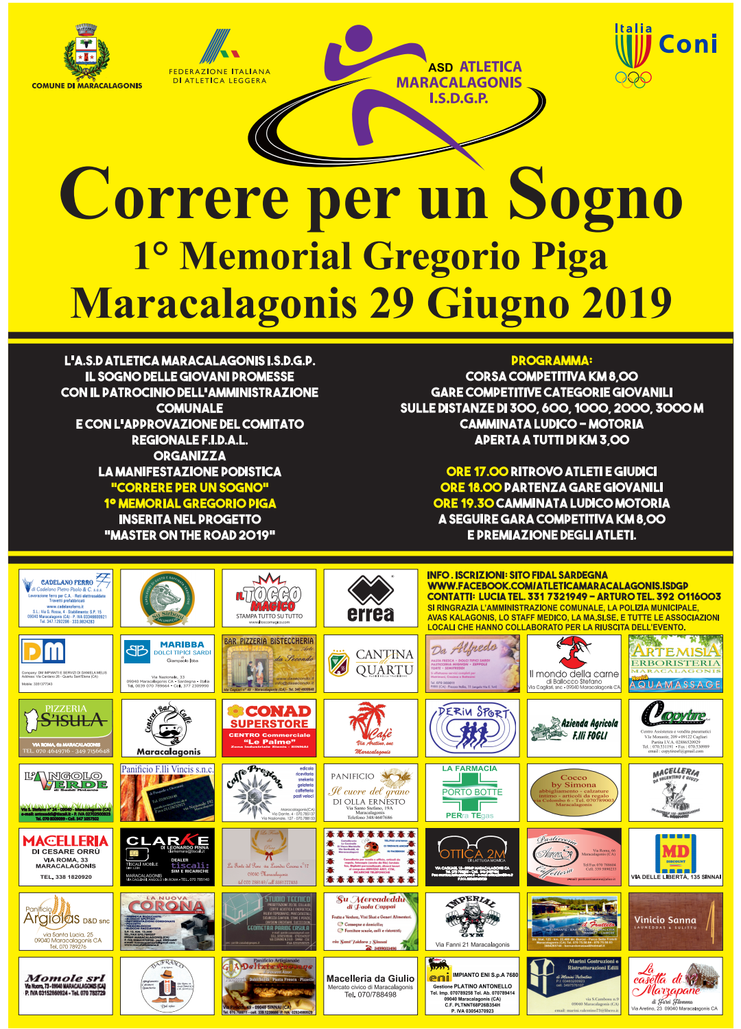 CORRERE PER UN SOGNO - 1° MEMORIAL GREGORIO PIGA - MARACALAGONIS 29 GIUGNO 2019