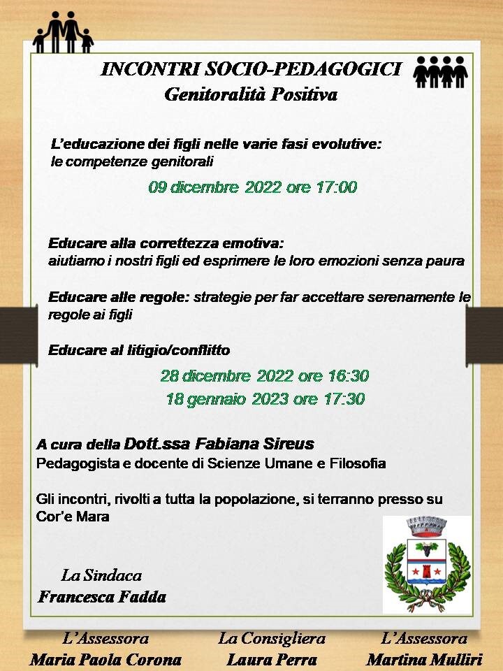 INCONTRI SOCIO-PEDAGOGICI Genitorialità positiva