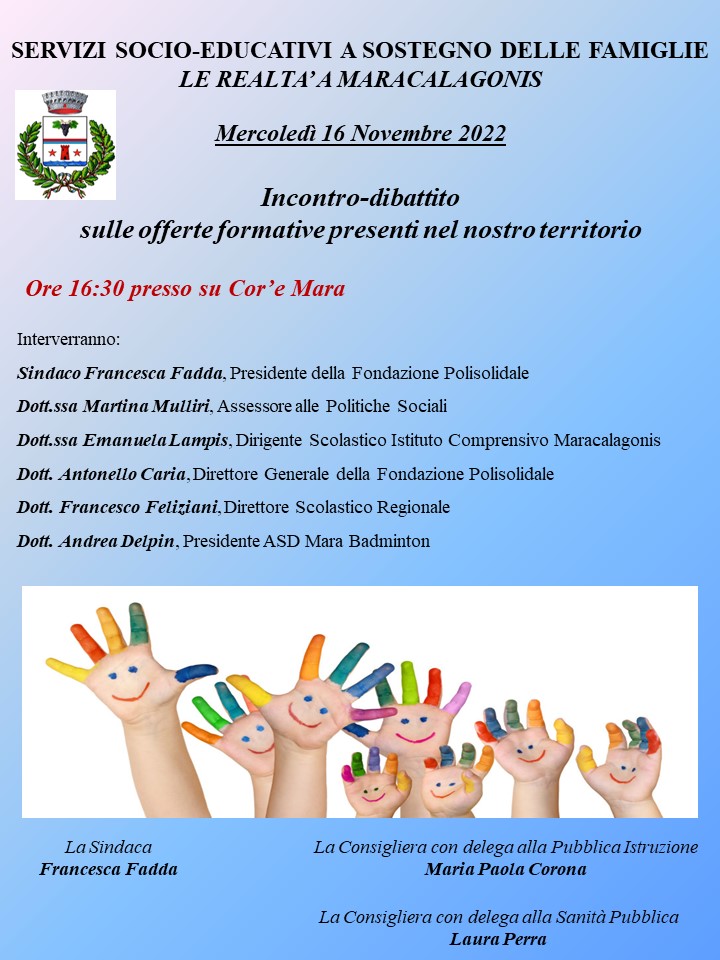 INCONTRO - DIBATTITO OFFERTE FORMATIVE PRESENTI NEL TERRITORIO DI MARACALAGONIS - 16 NOVEMBRE 2022