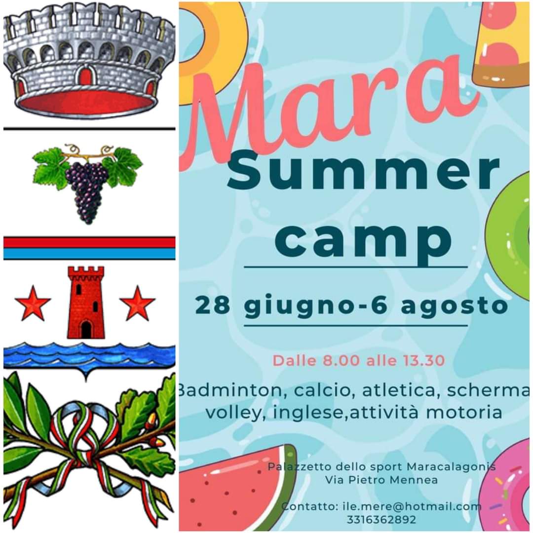 MARA SUMMER CAMP 28 GIUGNO-6 AGOSTO  / 30  AGOSTO- 7 SETTEMBRE. PALAZZETTO COMUNALE DELLO SPORT