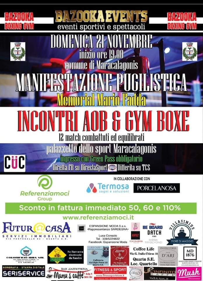 MANIFESTAZIONE PUGILISTICA MEMORIAL MARIO FADDA - 21 NOVEMBRE 2021